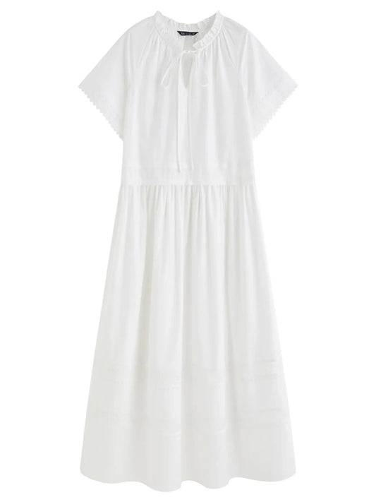 Sommerliches kurzärmliges Patchwork-Spitzenkleid für Damen