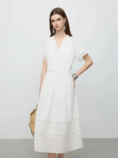 Sommerliches kurzärmliges Patchwork-Spitzenkleid für Damen
