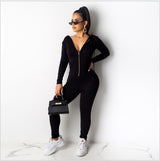 Fashion Zipper Hoodie Jumpsuit