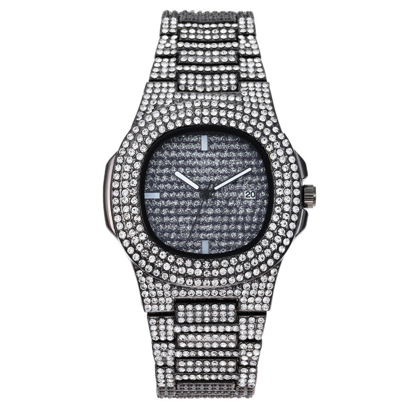 Mens Luxury Brand Fashion Diamond Date Quartz Watch