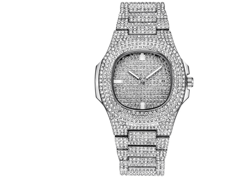 Mens Luxury Brand Fashion Diamond Date Quartz Watch