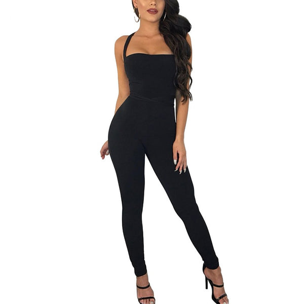 Sexy halter milk silk Tight jumpsuit